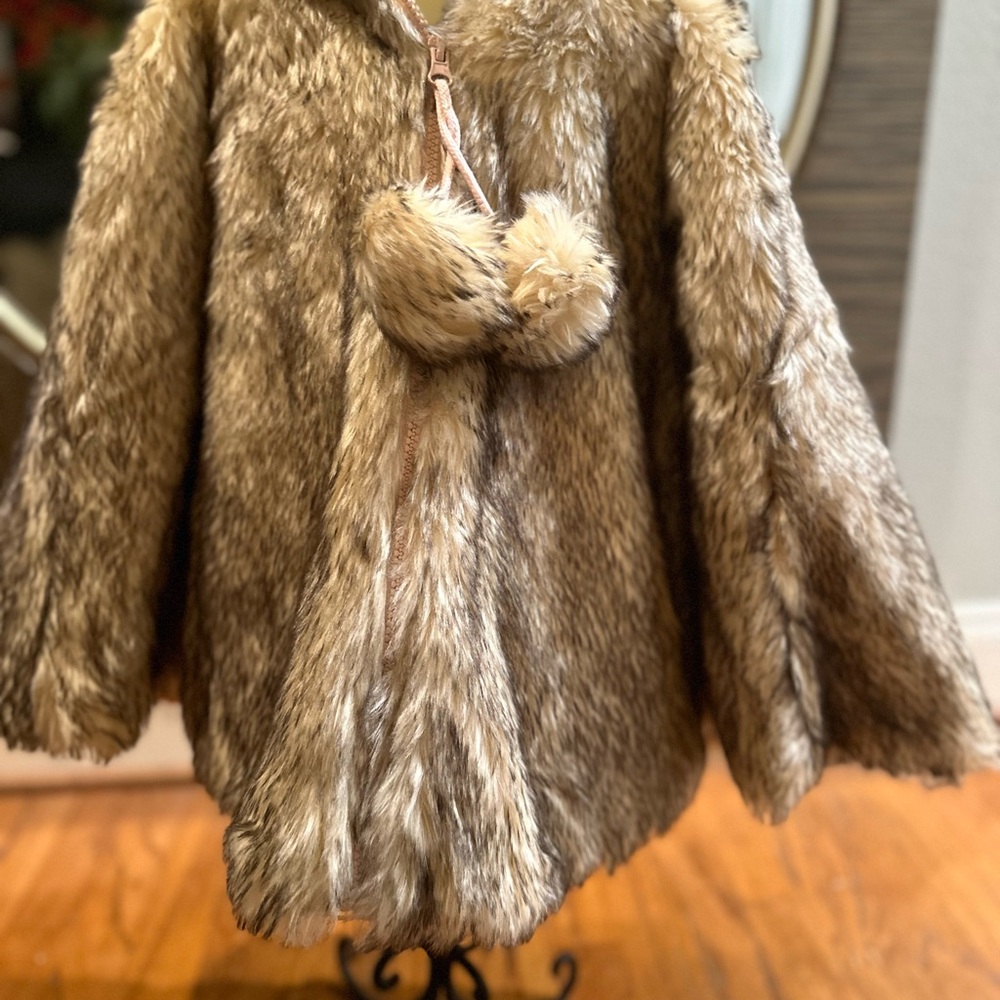 Kids Faux Fur Coat - Brown